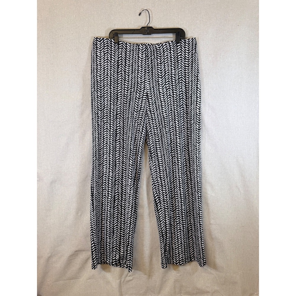 AB Studio Womens XL Black White Geometric Print Wide Leg Pull On Pants Stretch